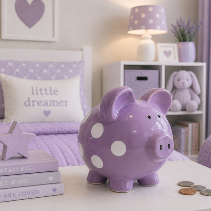 Purple Polka Dot Piggy Bank