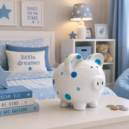 Blue Multi Dot Piggy Bank