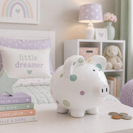 Pastel Polka Dot Piggy Bank