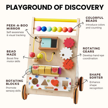 Tiny Land Premium Natural Wooden Activity Walker