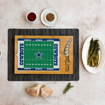 Dallas Cowboys Football Field - Icon Glass Top Cutting Board & Knife Set