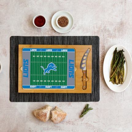 Detroit Lions Football Field - Icon Glass Top Cutting Board & Knife Set