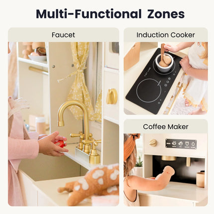 Tiny Land Iconic Wooden Play Kitchen - Cream Pretend Cooking Set for Kids