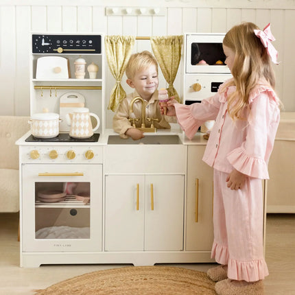Tiny Land Iconic Wooden Play Kitchen - Cream Pretend Cooking Set for Kids