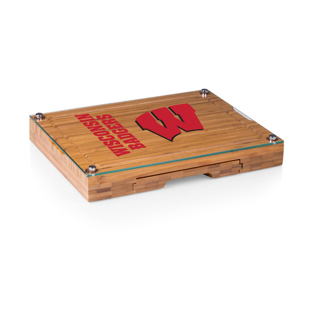 Wisconsin Badgers Concerto Glass Top Cheese Cutting Board & Tools Set