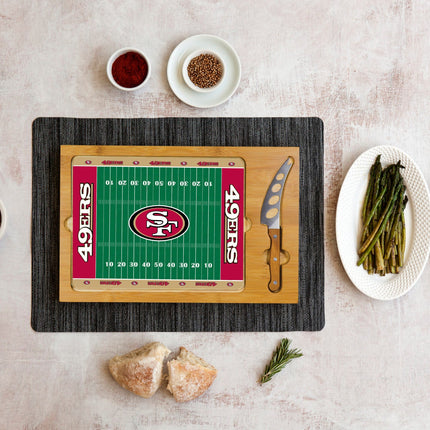 San Francisco 49ers Football Field - Icon Glass Top Cutting Board & Knife Set
