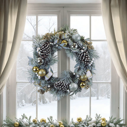24" Silver & Gold Frosted Fir Wreath
