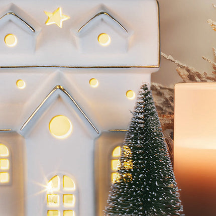 Lit Ceramic House With Trees