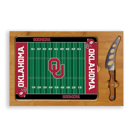 Oklahoma Sooners Football Field Glass Top Cutting Board & Knife Set