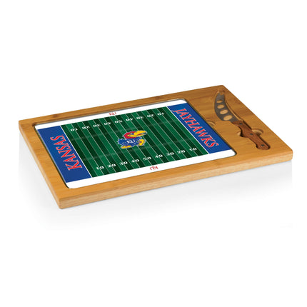 Kansas Jayhawks Football Field Glass Top Cutting Board & Knife Set