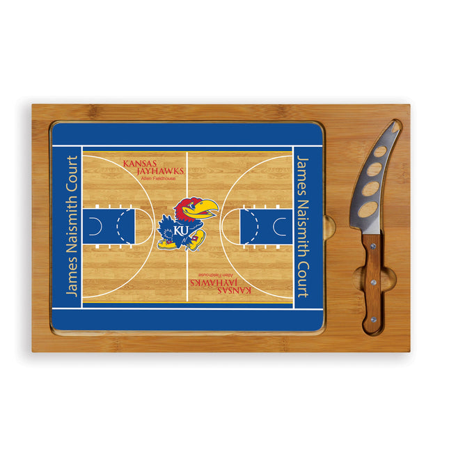 Kansas Jayhawks Basketball Court Glass Top Cutting Board & Knife Set