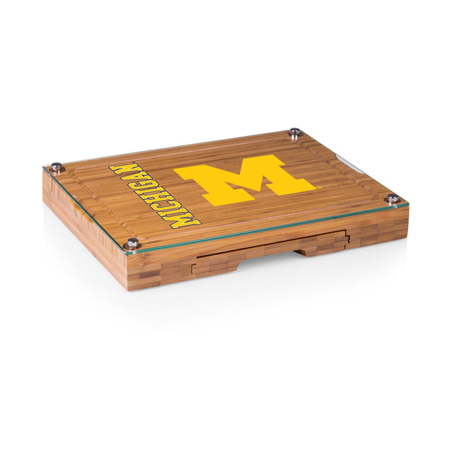 Michigan Wolverines Glass Top Cheese Cutting Board & Tools Set