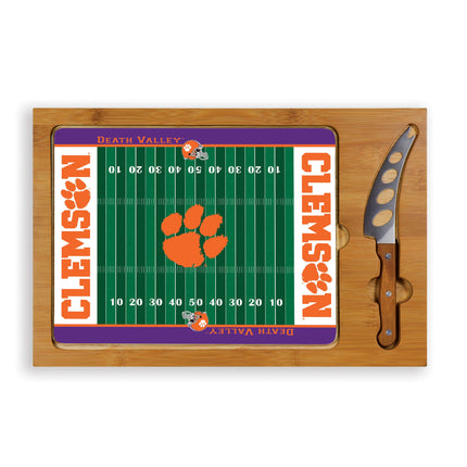 Clemson Tigers Football Field Icon Glass Top Cutting Board & Knife Set