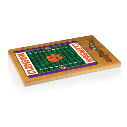 Clemson Tigers Football Field Icon Glass Top Cutting Board & Knife Set