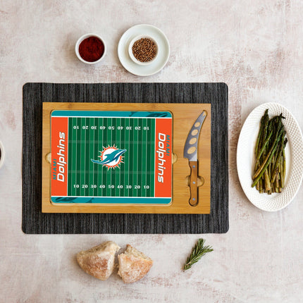 Miami Dolphins Football Field - Icon Glass Top Cutting Board & Knife Set