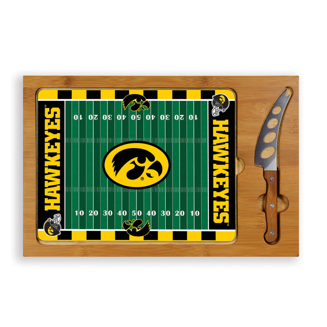 Iowa Hawkeyes Football Field Icon Glass Top Cutting Board & Knife Set