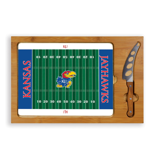 Kansas Jayhawks Football Field Glass Top Cutting Board & Knife Set