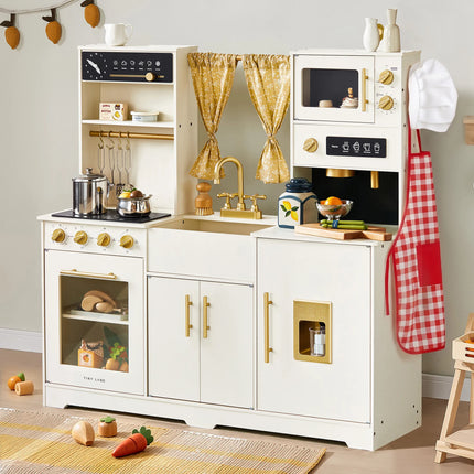 Tiny Land Iconic Wooden Play Kitchen - Cream Pretend Cooking Set for Kids