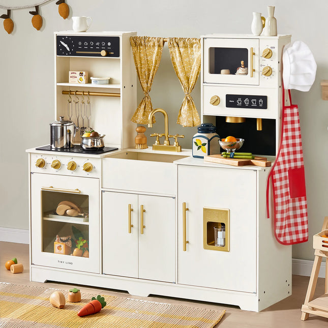 Tiny Land Iconic Wooden Play Kitchen - Cream Pretend Cooking Set for Kids