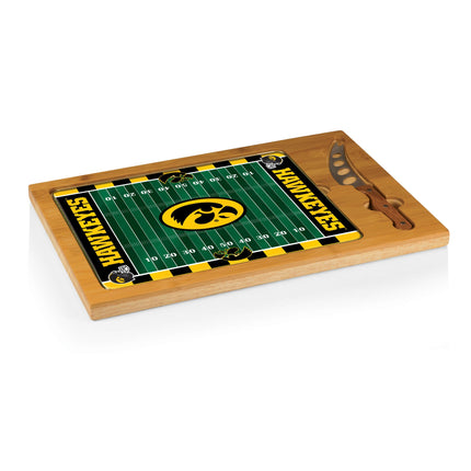 Iowa Hawkeyes Football Field Icon Glass Top Cutting Board & Knife Set