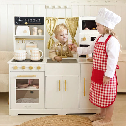 Tiny Land Iconic Wooden Play Kitchen - Cream Pretend Cooking Set for Kids