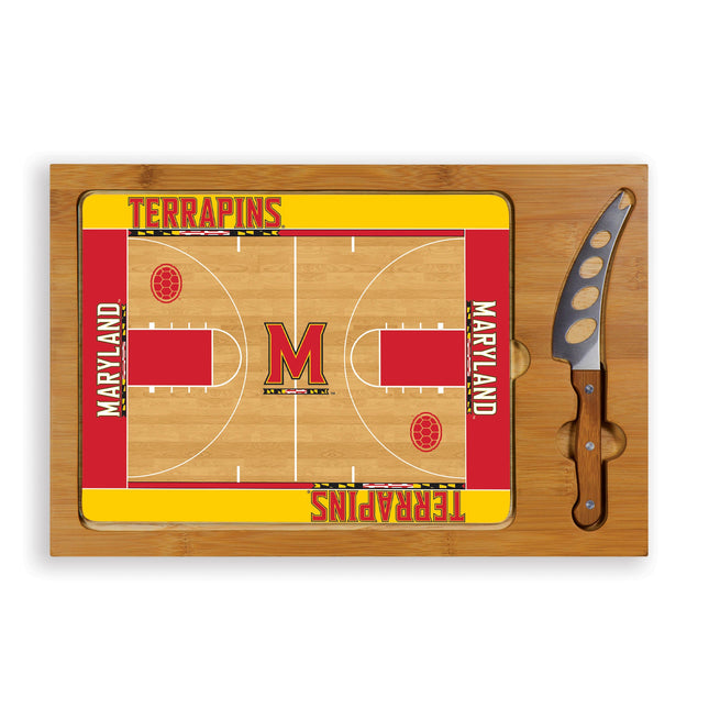 Maryland Terrapins Basketball Court Glass Cutting Board & Knife Set