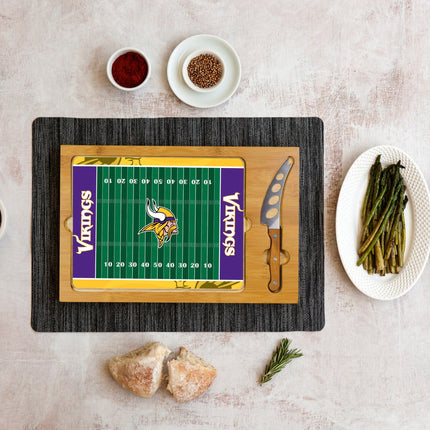 Minnesota Vikings Football Field - Icon Glass Top Cutting Board & Knife Set