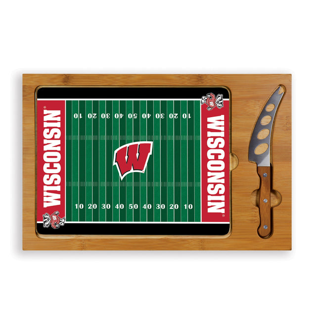 Wisconsin Badgers Football Field Glass Top Cutting Board & Knife Set