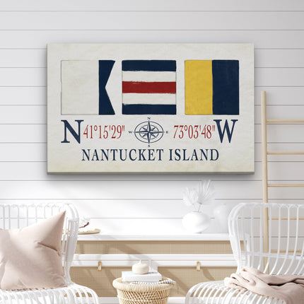 Nantucket Sign - Latitude Longitude Coordinates & ACK Maritime Flags