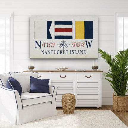 Nantucket Sign - Latitude Longitude Coordinates & ACK Maritime Flags