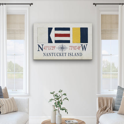 Nantucket Sign - Latitude Longitude Coordinates & ACK Maritime Flags