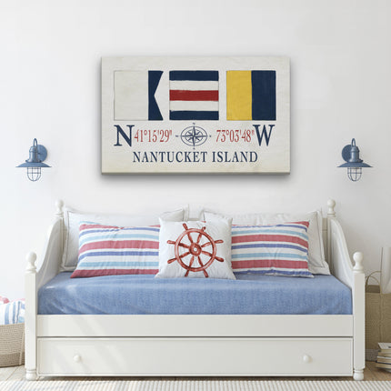 Nantucket Sign - Latitude Longitude Coordinates & ACK Maritime Flags