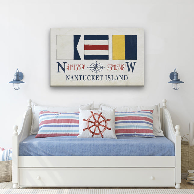 Nantucket Sign - Latitude Longitude Coordinates & ACK Maritime Flags