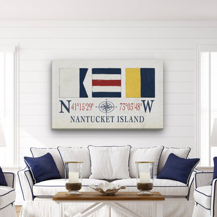 Nantucket Sign - Latitude Longitude Coordinates & ACK Maritime Flags