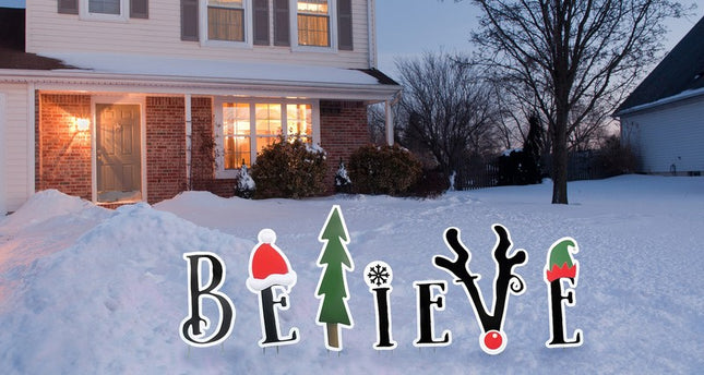Lifesize Believe Christmas Coroplast Outdoor Yard Sign