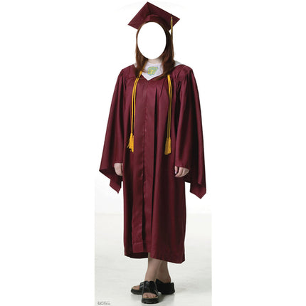 Female Graduate Red Cap & Gown Standin Cardboard Cutout