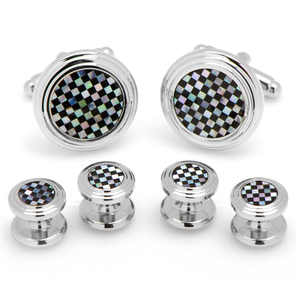Onyx and Mother of Pearl Checker 5-Stud Set