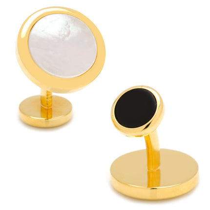 Double Sided Gold Mother of Pearl Round Beveled Cufflinks