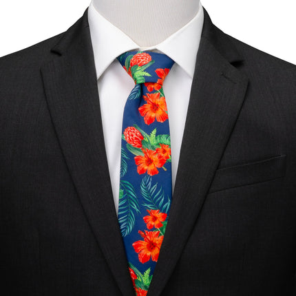 Tropical Hibiscus Men's Navy Tie