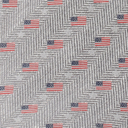 Light Gray Herringbone American Flag Men's Tie