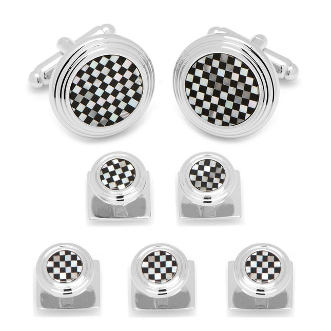 Onyx and Mother of Pearl Checker 5 Stud Set