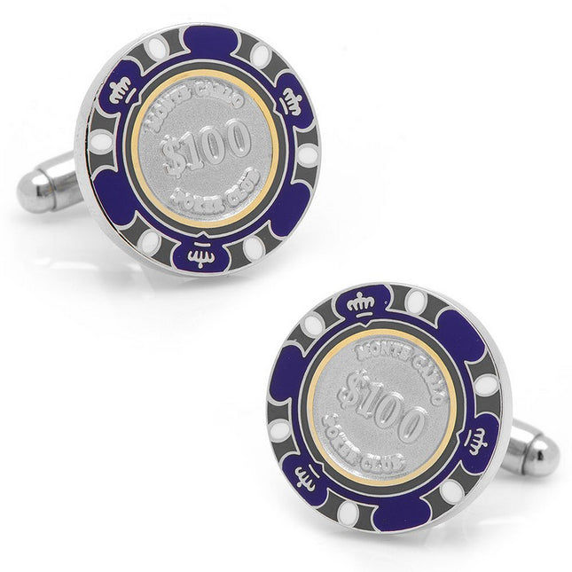 100 Dollar Purple Poker Chip Cufflinks