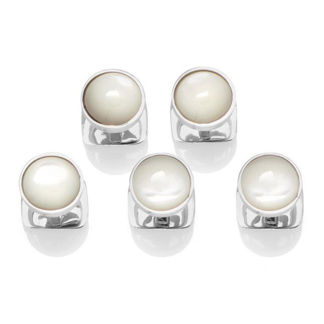 Sterling Silver Ribbed Mother of Pearl 5 Stud Set