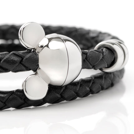 Disney Mickey Silhouette Black Double Wrapped Leather Bracelet