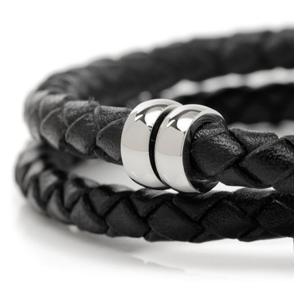 Disney Mickey Silhouette Black Double Wrapped Leather Bracelet