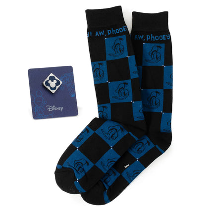 Donald Duck Black Dress Socks & Blue Mickey Mouse Lapel Pin Gift Set