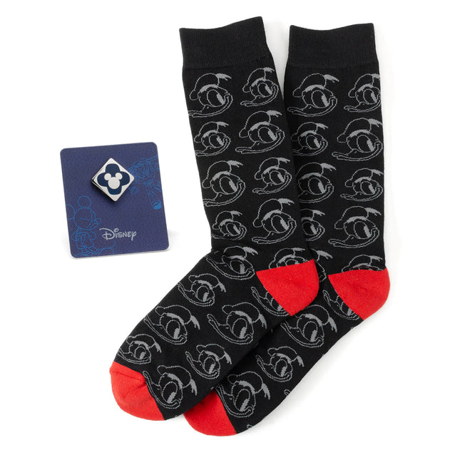 Disney Donald Duck Socks and Mickey Mouse Blue Lapel Pin Gift Set