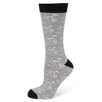 Donald Duck Patterned Gray Socks and Mickey Mouse Blue Lapel Pin Set