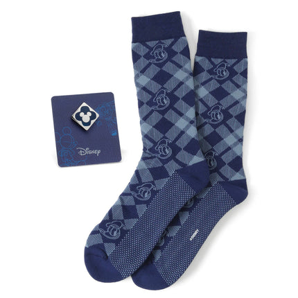 Disney Donald Duck Plaid Socks and Mickey Mouse Blue Lapel Pin Set