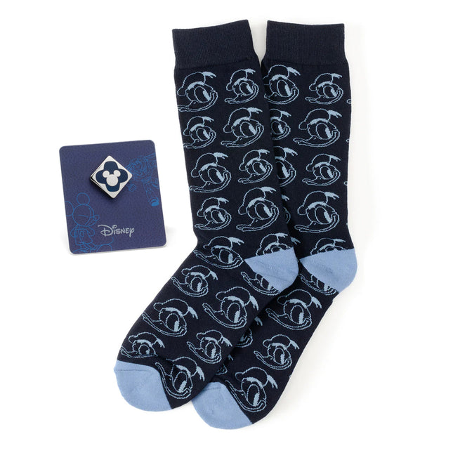 Disney Donald Duck Blue Socks and Mickey Mouse Blue Lapel Pin Set
